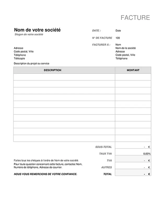 Facture avec calcul des taxes modern-simple