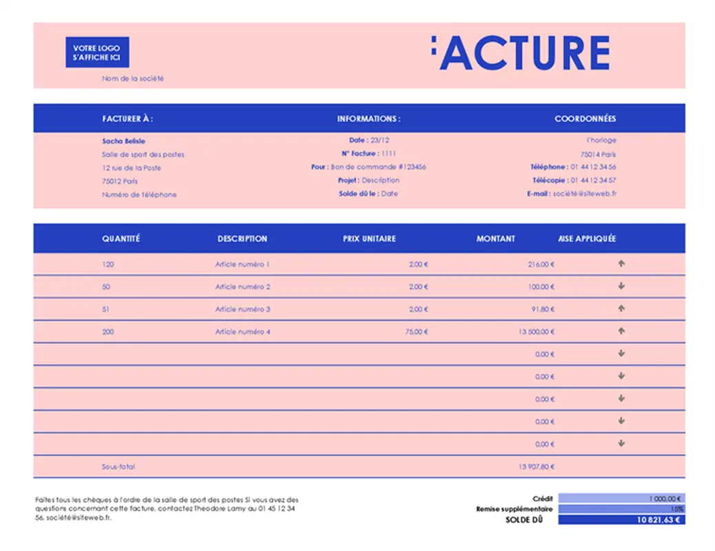 Facture de vente pour les petites entreprises modern simple
