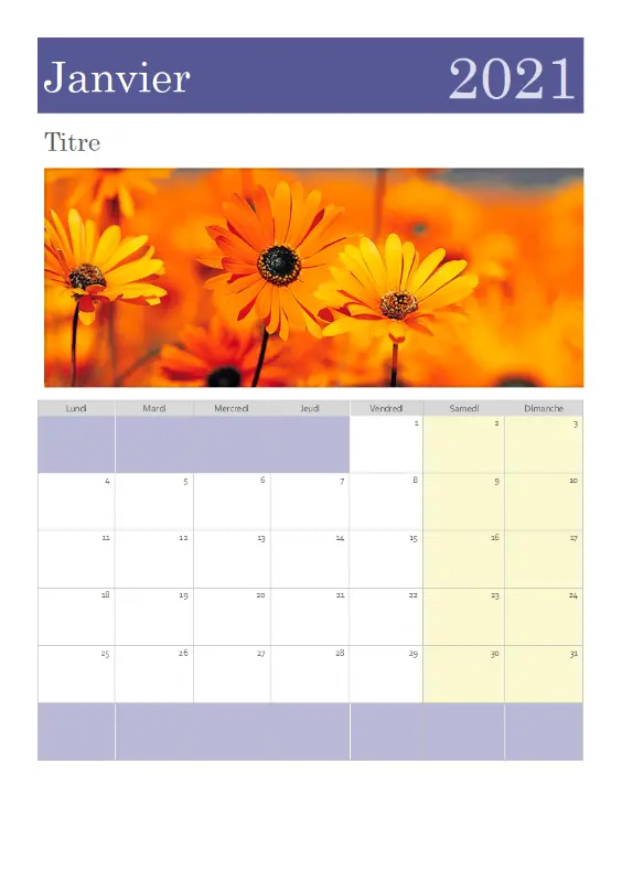 Calendrier photo purple modern-simple