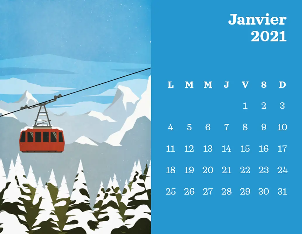 Calendrier mensuel de paysages modern-simple