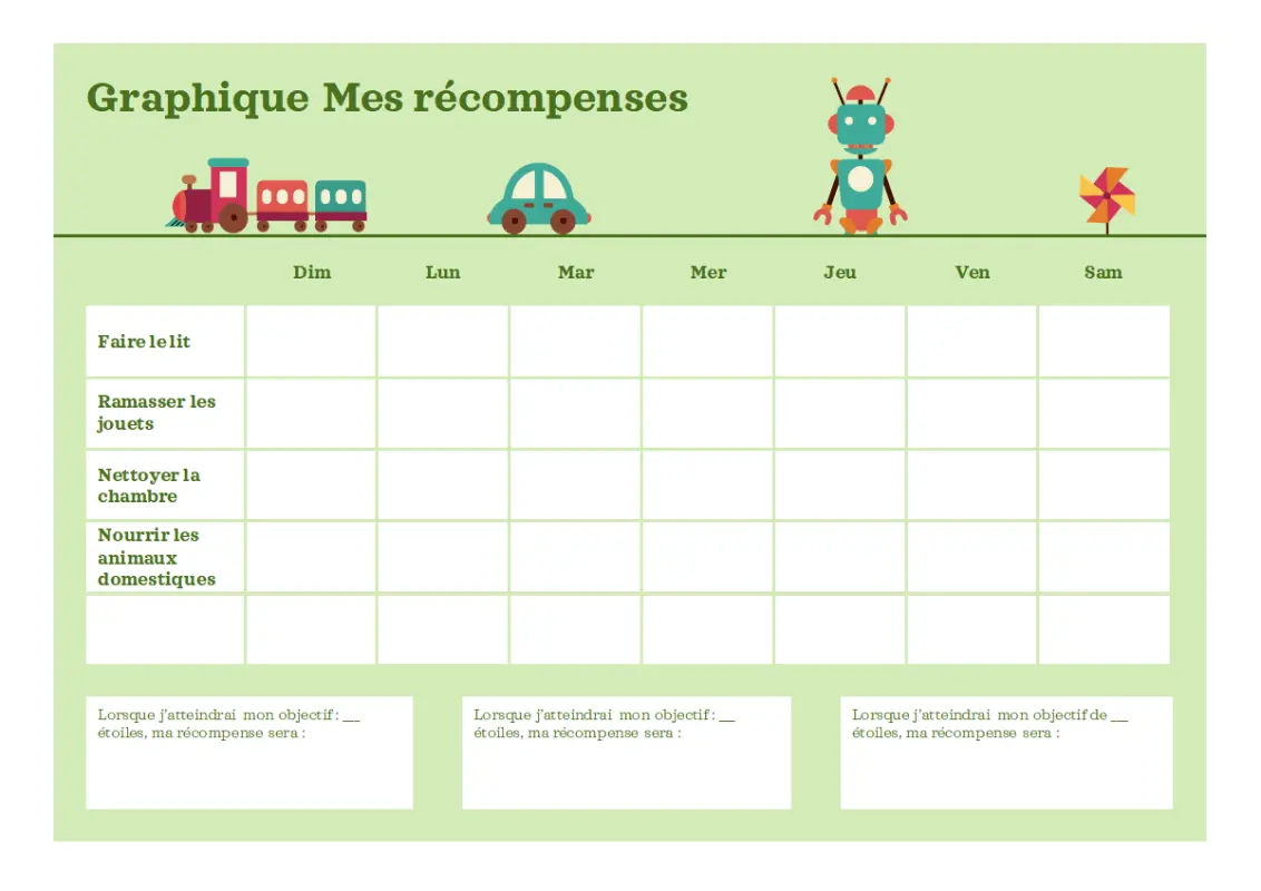 Tableau de suivi hebdomadaire des récompenses modern simple