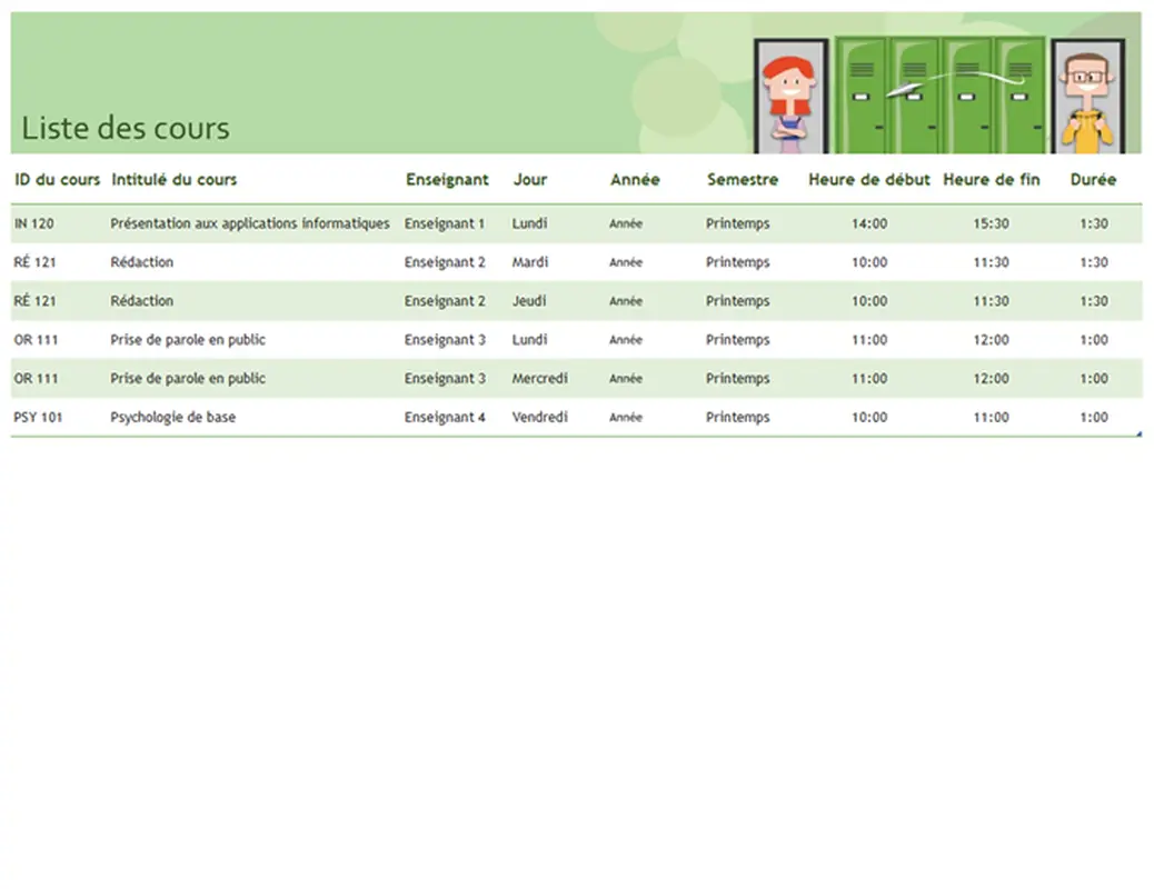 Calendrier semestriel modern simple