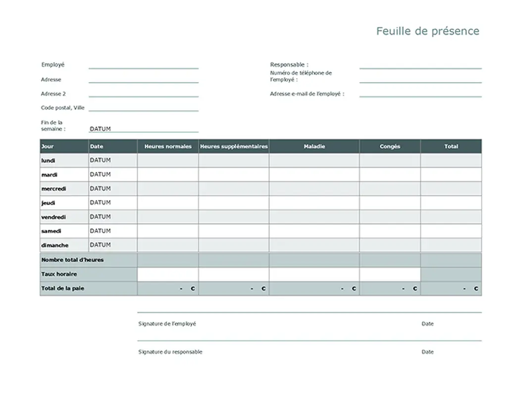 Feuille de présence modern simple
