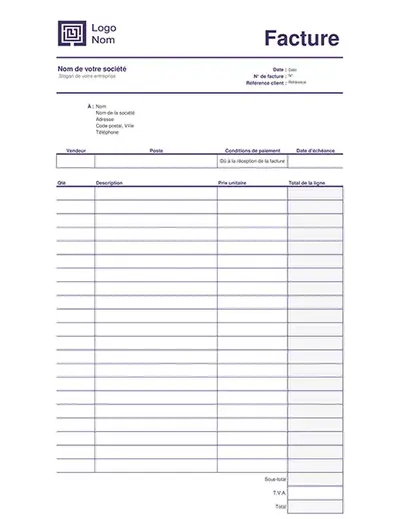 Facture de service (modèle Lignes simples)