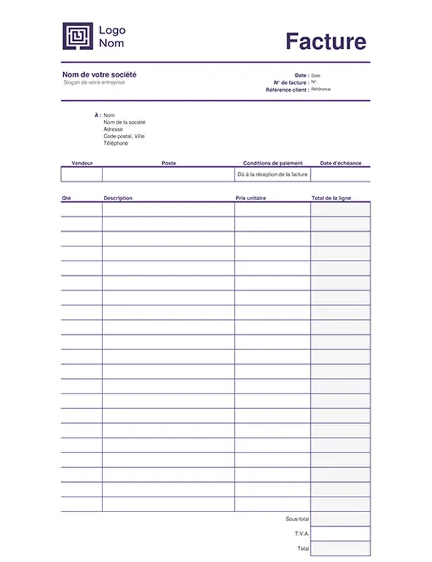 Facture de service (modèle Lignes simples)