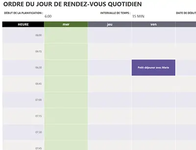 Calendrier des rendez-vous quotidiens