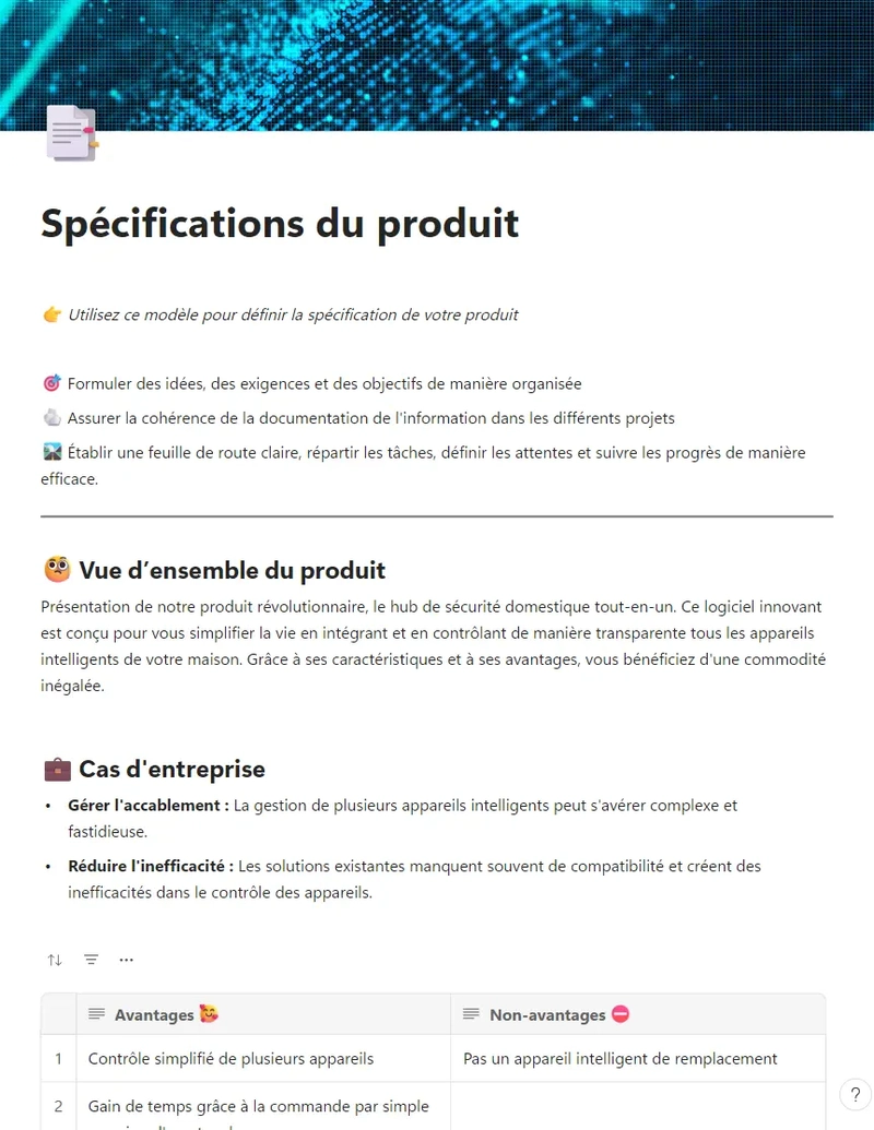 Spécifications du produit