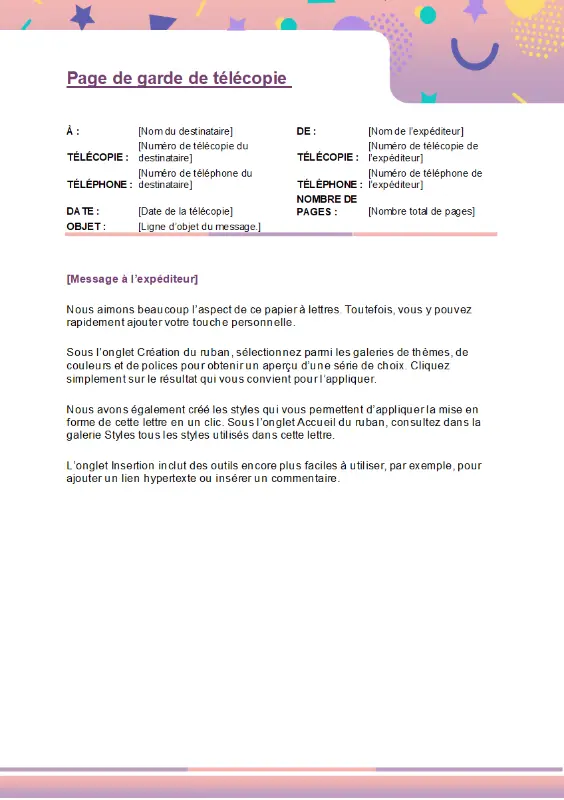 Page de garde de télécopie amusante purple whimsical color block