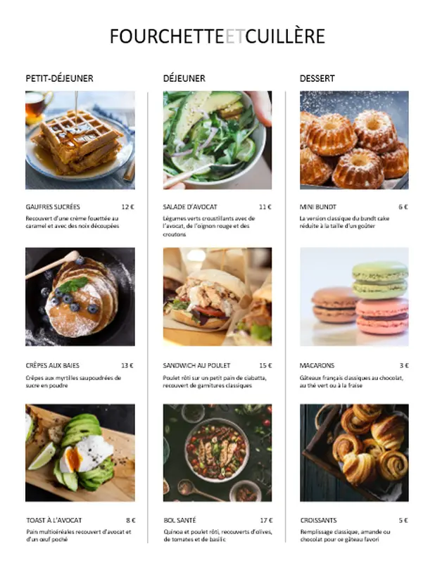 Menu avec photos modern-simple