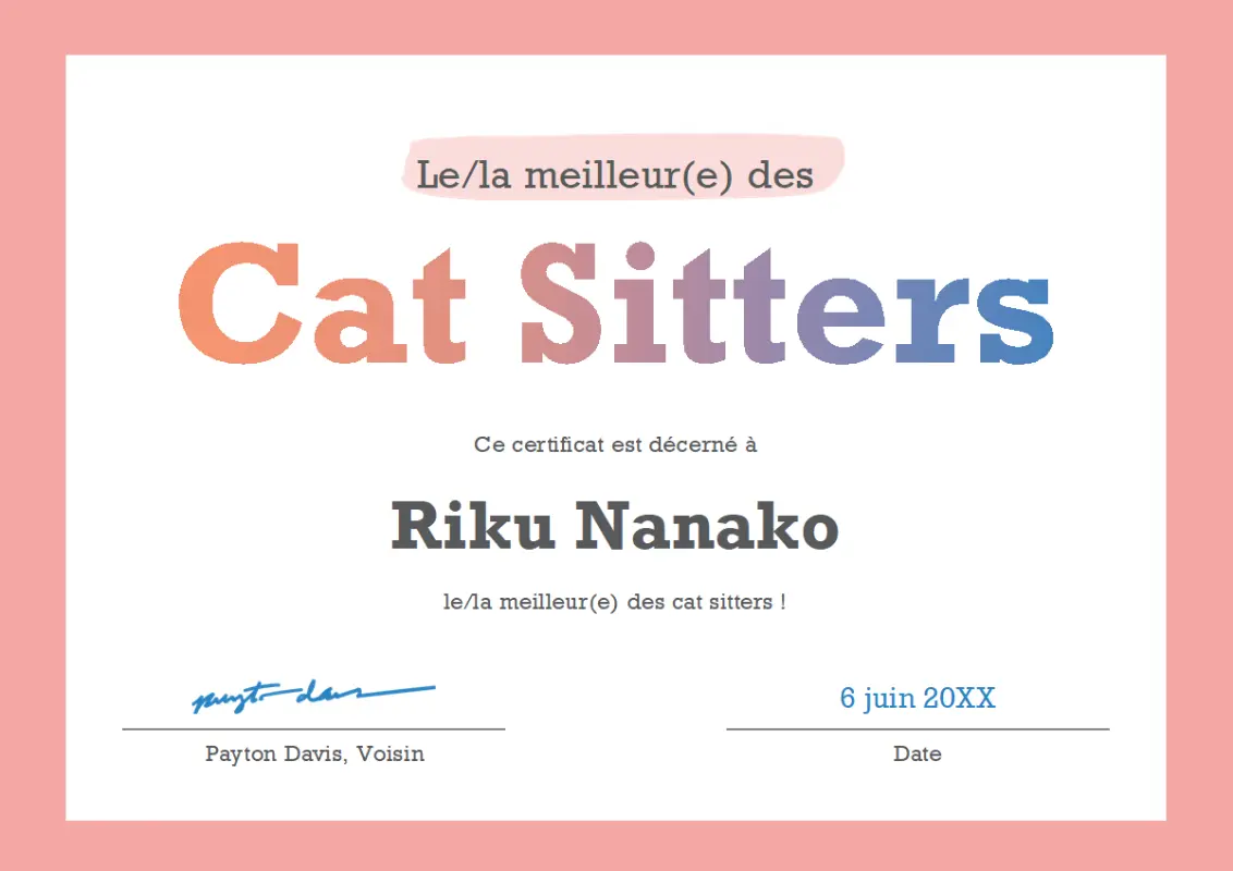 Certificat de mérite Le/la meilleur(e) des pink modern-simple