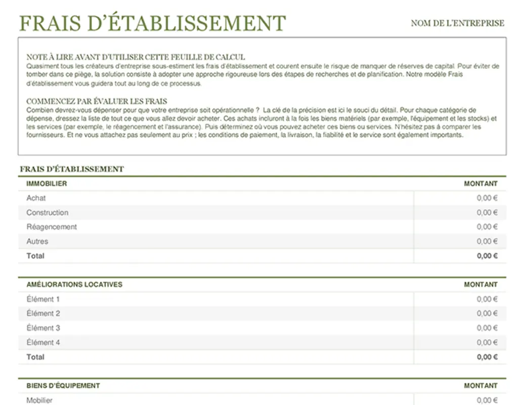 Frais de démarrage modern-simple