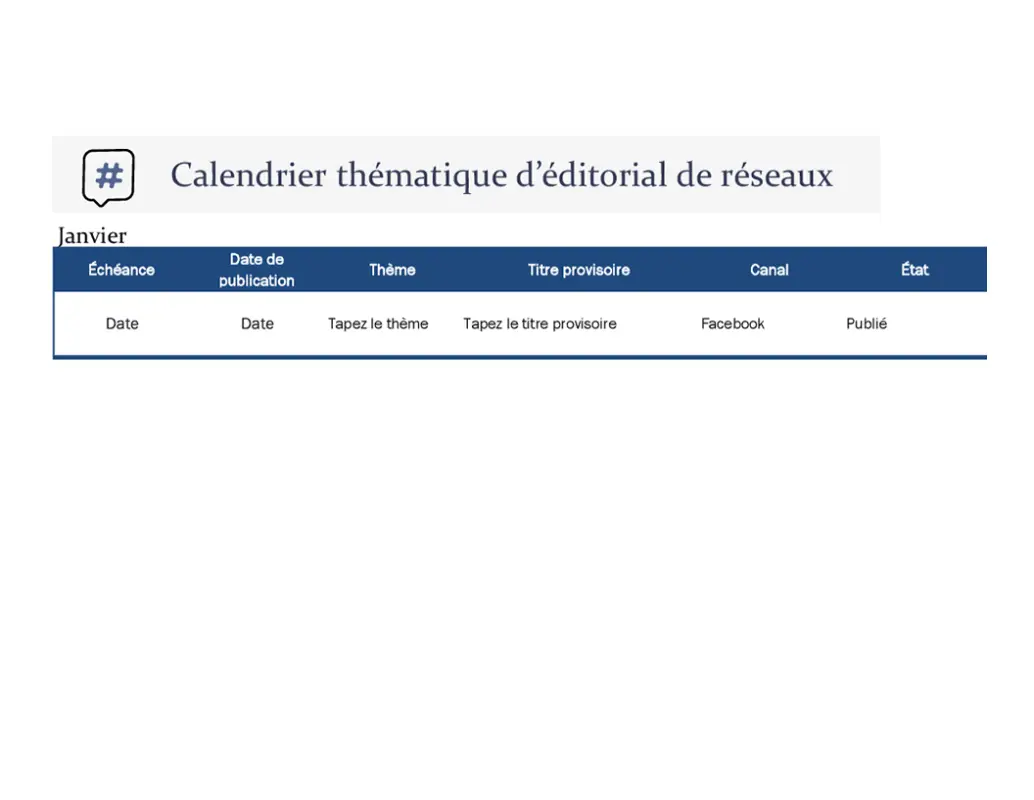 Calendrier thématique d’éditorial de réseaux sociaux modern-simple