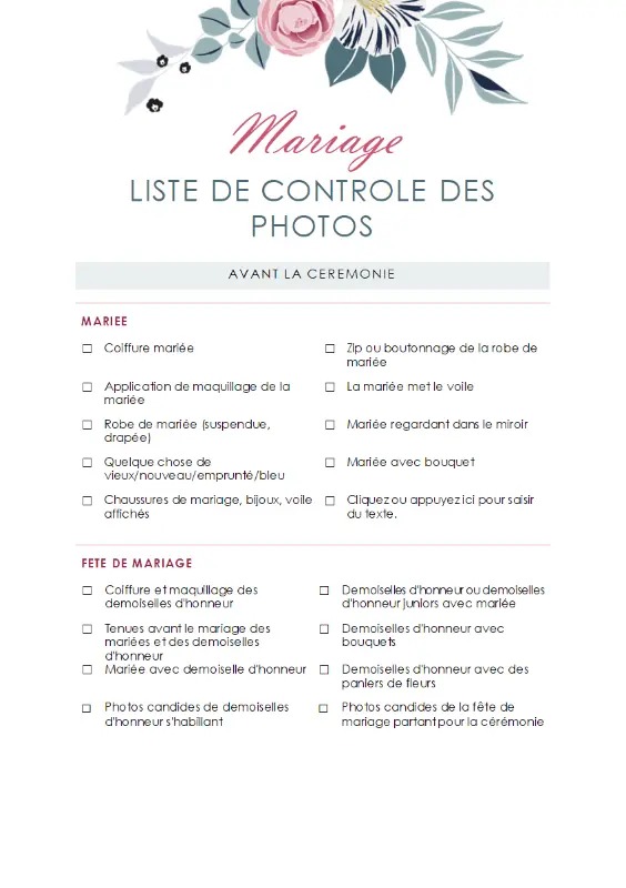 Liste de contrôle Photo de mariage pink organic simple