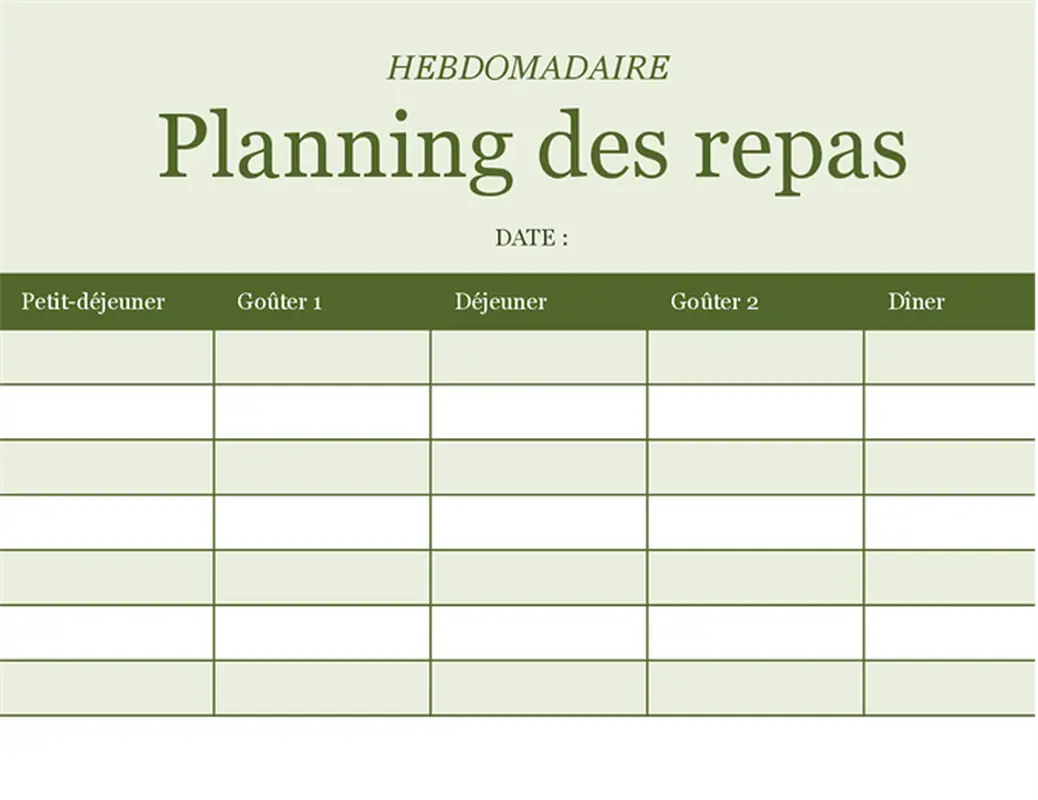 Planning hebdomadaire des repas modern-simple