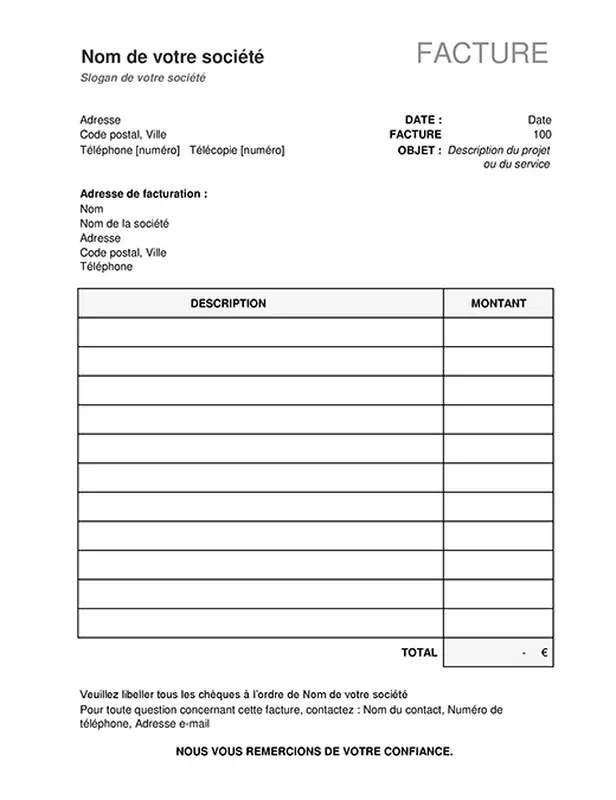 Facture simple avec calcul du total modern simple