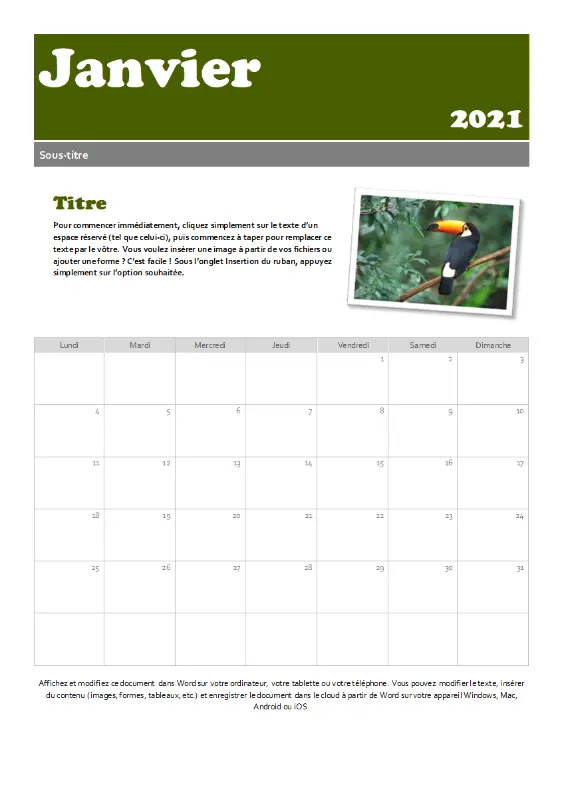 Calendrier avec captures instantanées green modern-simple