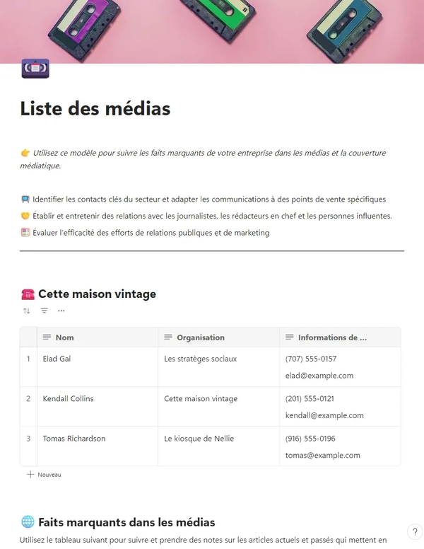 Liste des médias