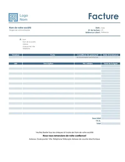 Facture de service (modèle simple bleu) modern-simple