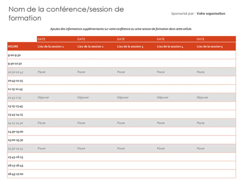 Planning des événements orange modern-simple