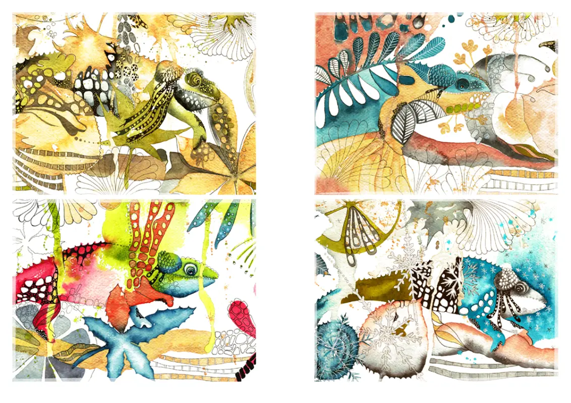 Cartes postales de caméléons whimsical-color-block