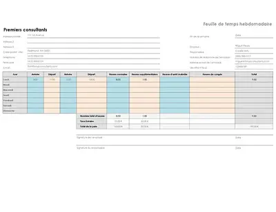 Feuille de temps hebdomadaire (8 1/2 x 11, paysage) modern simple