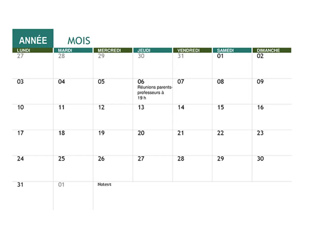 Calendrier scolaire modern simple