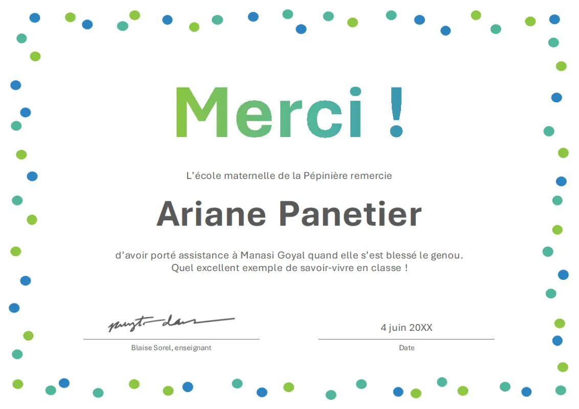 Certificat de remerciements « Confetti »  blue modern-simple