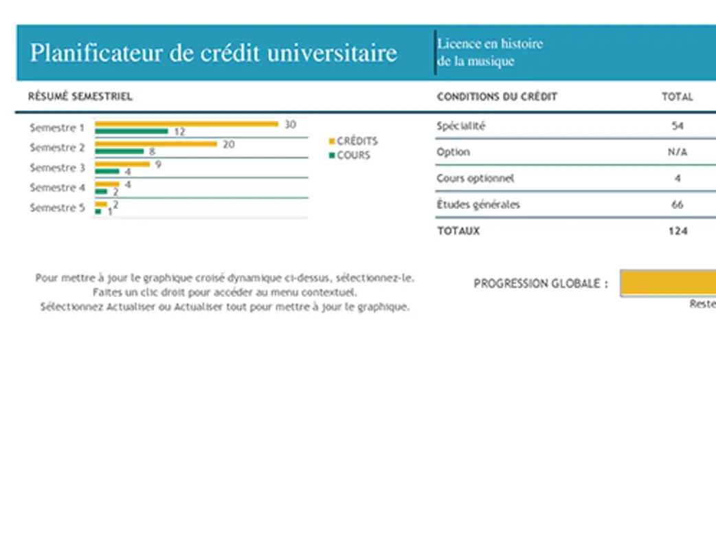 Planificateur de crédit universitaire blue modern-simple