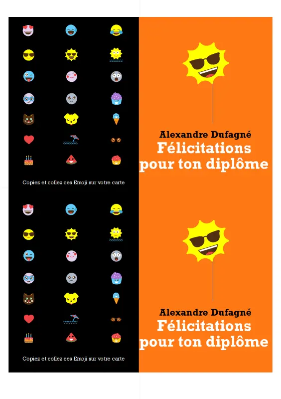 Carte de félicitations Emoji à un(e) jeune diplômé(e) orange modern-bold