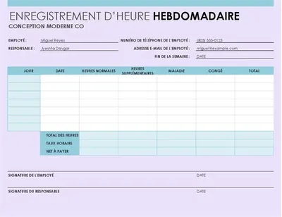 Feuille de temps hebdomadaire (8 1/2 x 11, portrait) modern simple