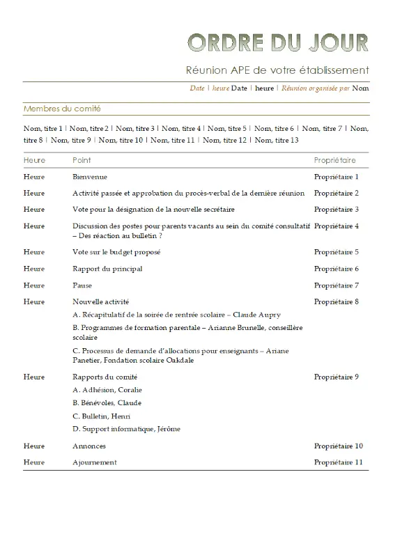 Ordre du jour d’association de parents d’élèves et d’enseignants (APE) yellow modern simple