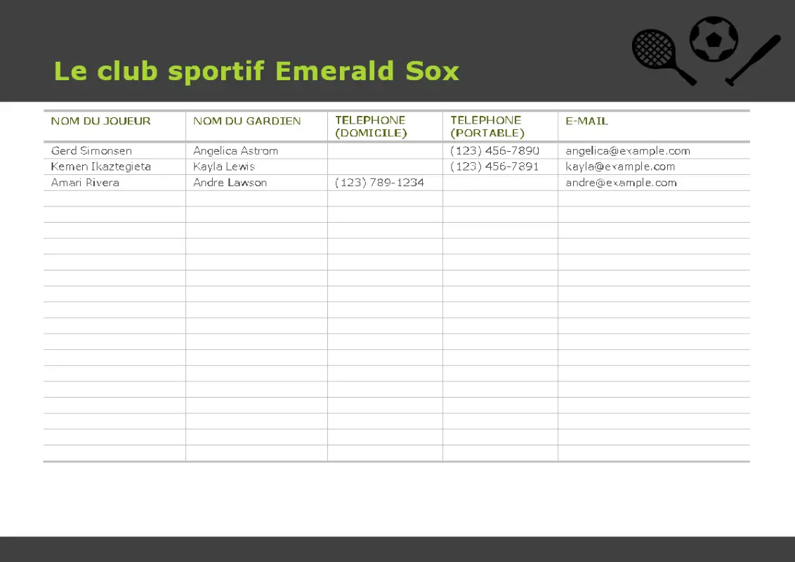 Liste de contacts destinée aux sports pour jeunes gray modern simple