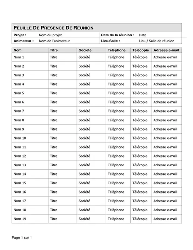 Feuille de présence de réunion