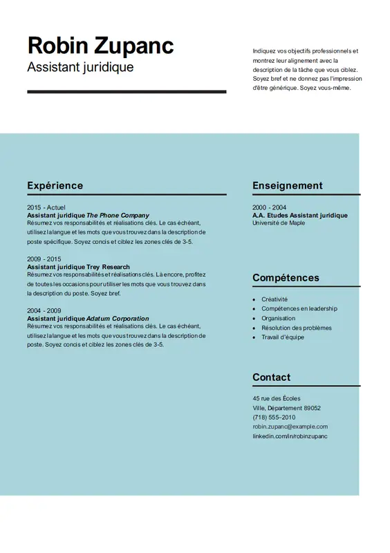 CV avec un impact modern simple