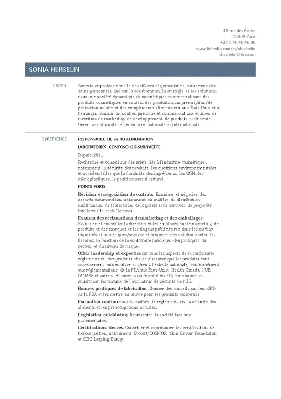 CV de responsable de la réglementation modern simple