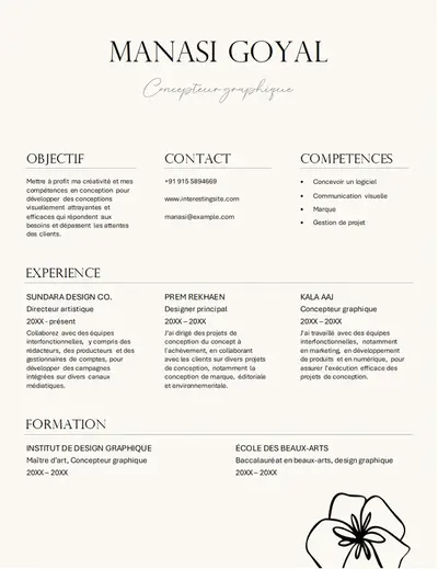 C.V. élégant pour la conception graphique