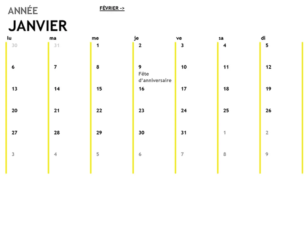 Calendrier sur 12 mois modern-simple
