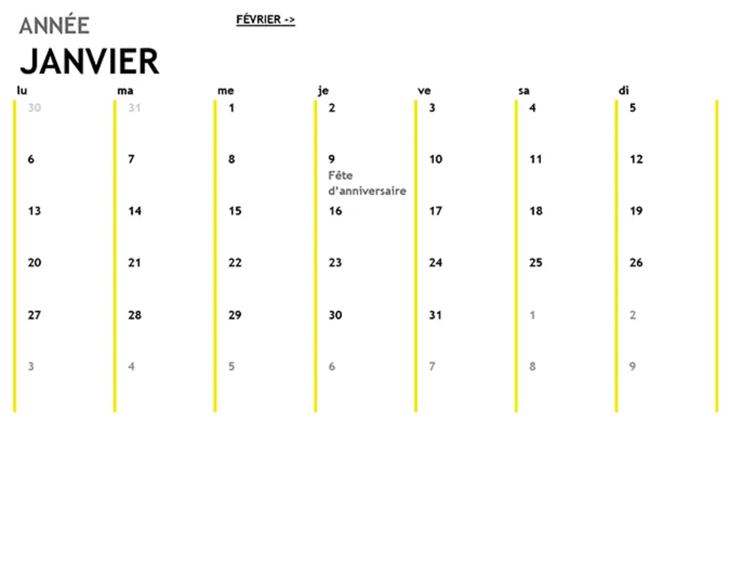 Calendrier sur 12 mois yellow modern-simple