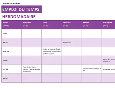 Emploi du temps hebdomadaire