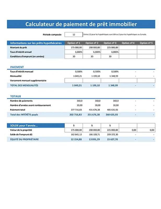 Calculateur de paiement pour les prêts hypothécaires modern simple