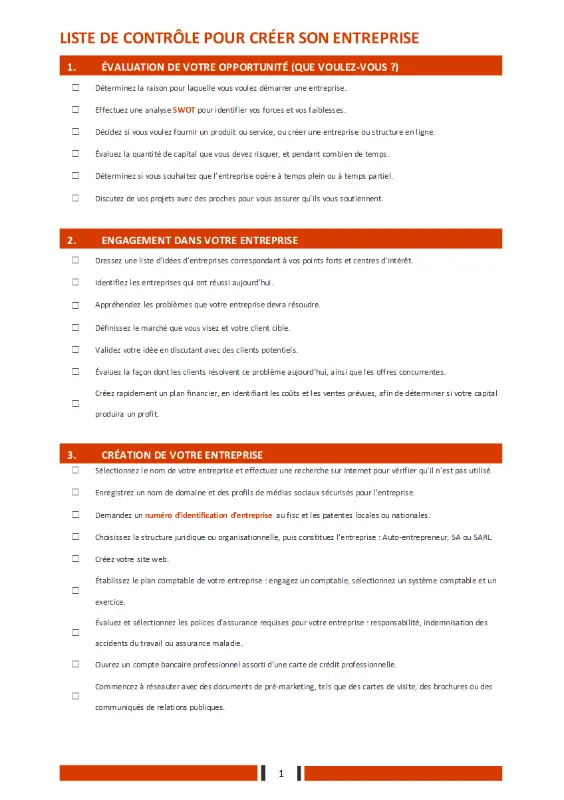 Liste de contrôle pour démarrer son entreprise orange modern simple