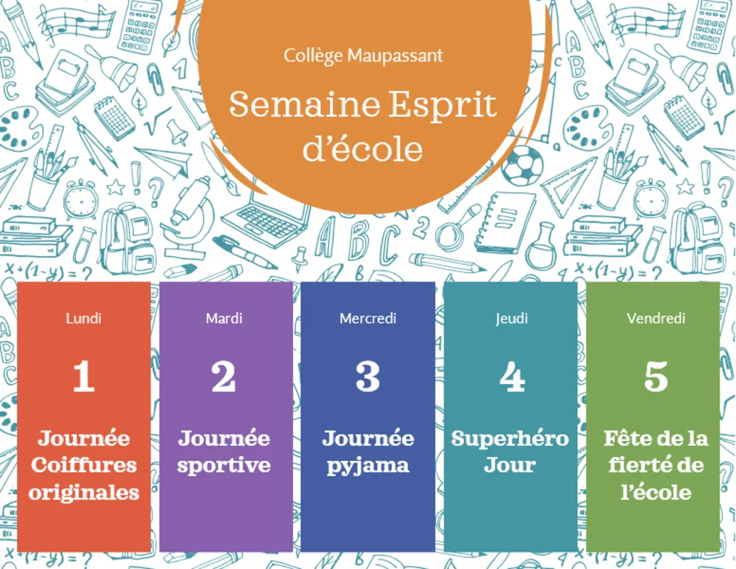 Calendrier dédié à la semaine Esprit d’école blue whimsical-line