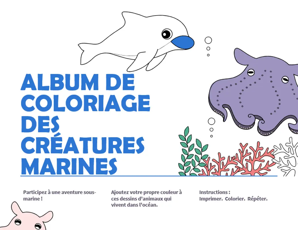 Album de coloriage des créatures marines whimsical color block