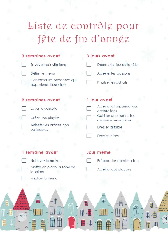 Liste de vérification de la fête de fin d’année blue whimsical color block