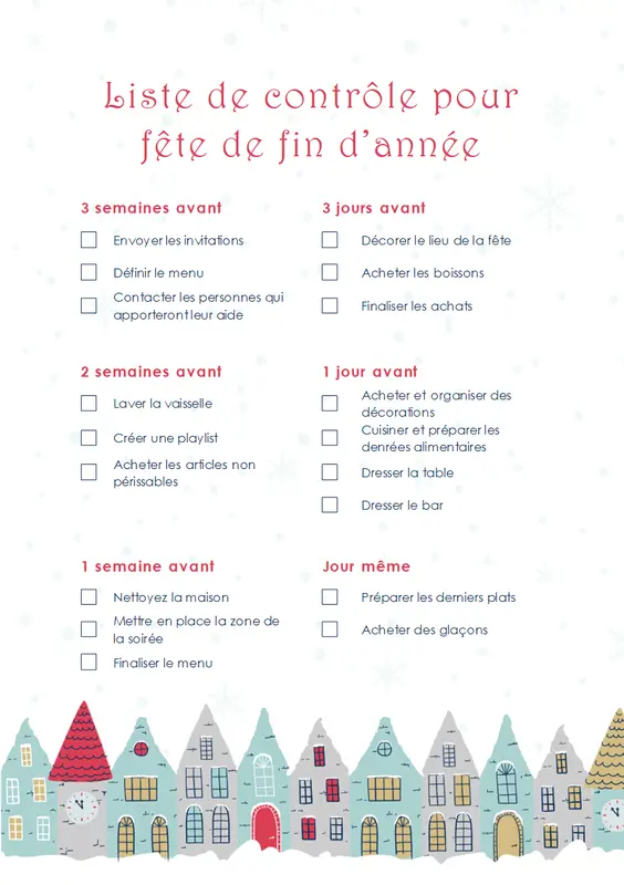 Liste de vérification de la fête de fin d’année whimsical color block