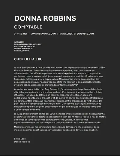 Lettre de motivation pour système de suivi des candidats (ATS) dans le domaine de la finance