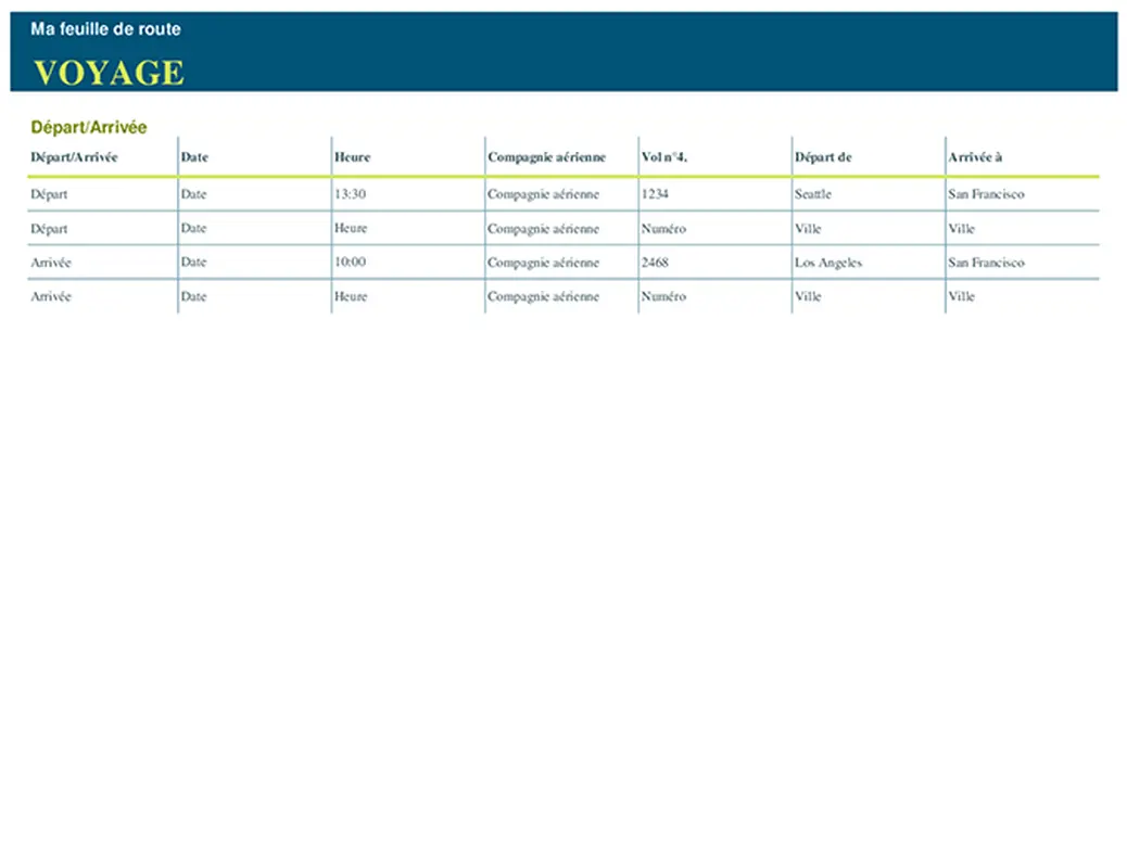 Planificateur de voyage (feuille de travail) modern simple