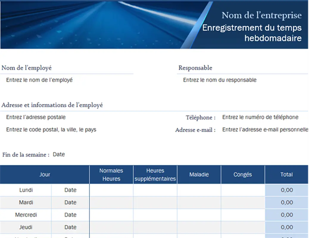 Enregistrement du temps hebdomadaire pour les petites entreprises modern simple