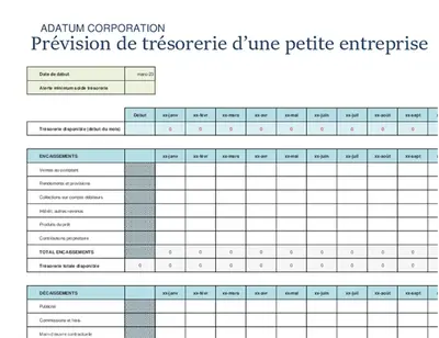 Projection de flux de trésorerie de petite entreprise modern simple