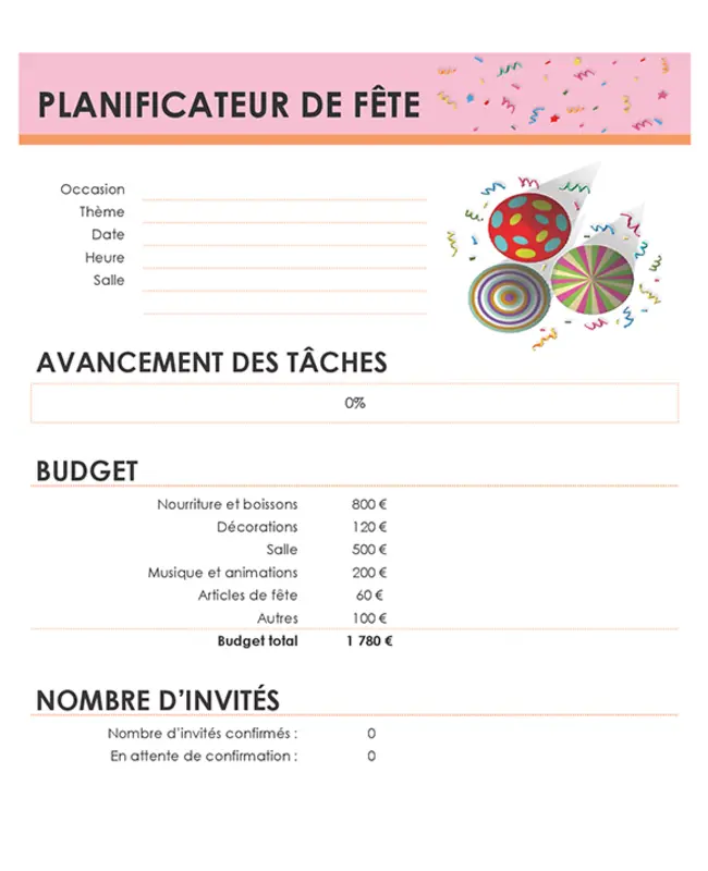 Planificateur de fête pink modern-simple